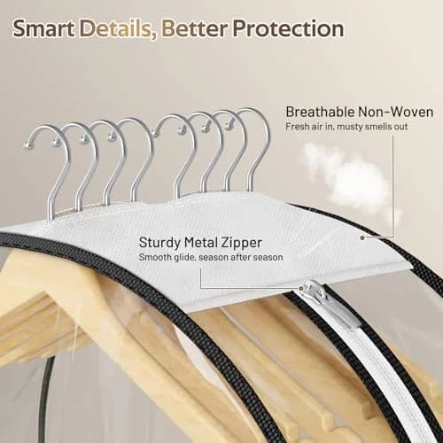 MISSLO Clear Gusseted Garment Bags 40" (101.6 cm) x 22" (55.88 cm) x 10" (25.4 cm) — 3 Pack | Protects Clothes from Dust & Wrinkles thumbnail 6