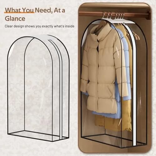 MISSLO Clear Gusseted Garment Bags 40" (101.6 cm) x 22" (55.88 cm) x 10" (25.4 cm) — 3 Pack | Protects Clothes from Dust & Wrinkles thumbnail 7