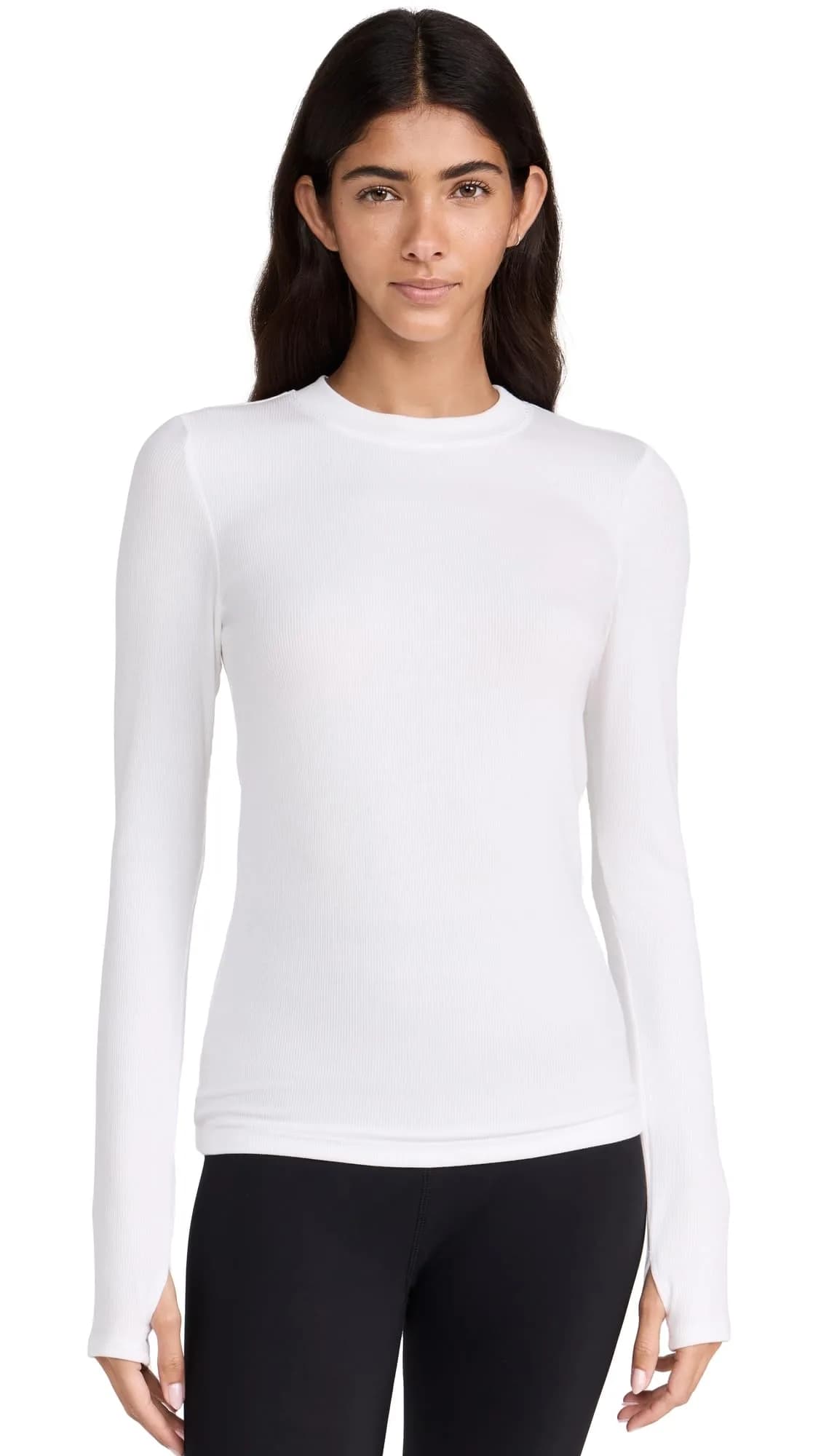 SPLITS59 Louise Rib Long Sleeve Tee, XS | Ultra-soft Modal Rib, Crew Neck, White, XS — White / X-Small
