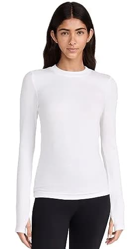 SPLITS59 Louise Rib Long Sleeve Tee, XS | Ultra-soft Modal Rib, Crew Neck, White, XS thumbnail 1
