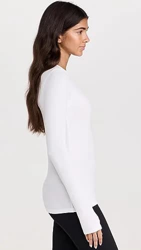 SPLITS59 Louise Rib Long Sleeve Tee, XS | Ultra-soft Modal Rib, Crew Neck, White, XS thumbnail 4