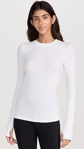 SPLITS59 Louise Rib Long Sleeve Tee, XS | Ultra-soft Modal Rib, Crew Neck, White, XS thumbnail 2