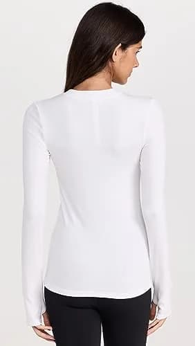 SPLITS59 Louise Rib Long Sleeve Tee, XS | Ultra-soft Modal Rib, Crew Neck, White, XS thumbnail 3
