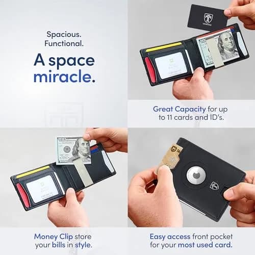 TRAVANDO Money Clip Wallet with AirTag Pocket - RFID Protected Leather Wallet for Men for 11 Cards thumbnail 4