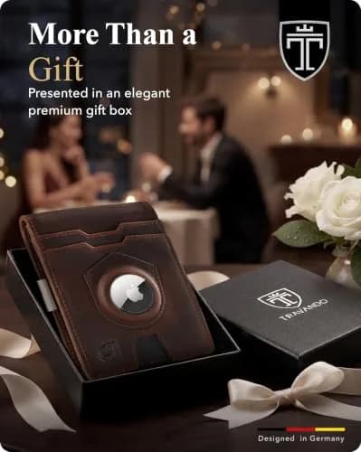 TRAVANDO AirTag Money Clip Wallet with RFID Protection - Full Grain Leather for 11 Cards, Vintage Brown | 11.0 cm x 8.0 cm x 2.0 cm thumbnail 7