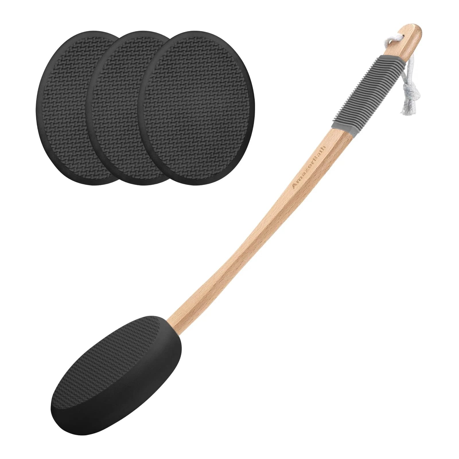 AmazerBath Lotion Applicator for Back & Feet 4 Replacement Pads | 41 cm (16.18") Curved Handle - main product image
