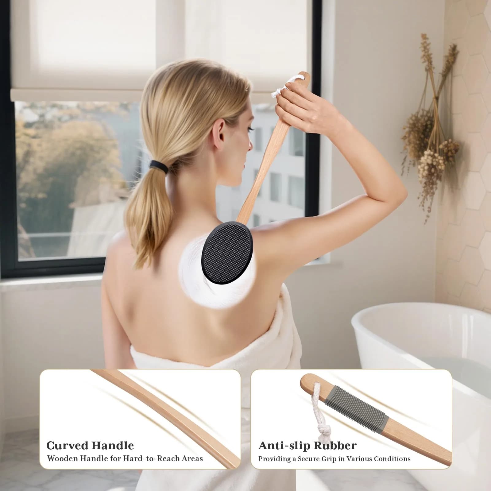 AmazerBath Lotion Applicator for Back & Feet 4 Replacement Pads | 41 cm (16.18") Curved Handle - view 5