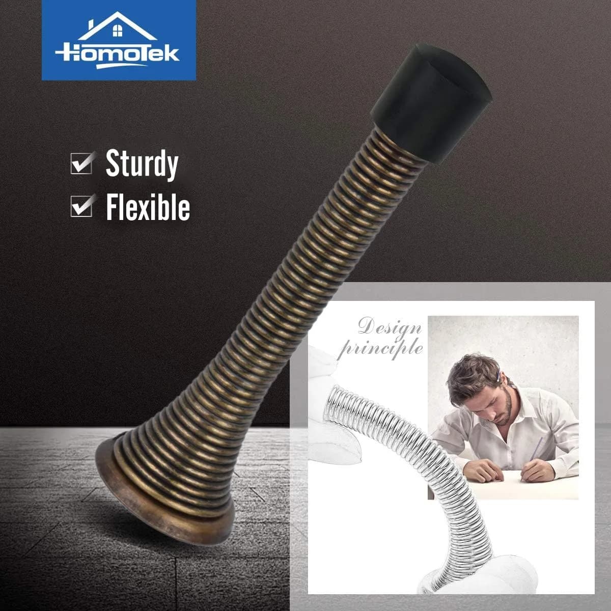 HOMOTEK Spring Door Stopper with Rubber Bumper 30 Pack Antique Brass | Durable Wall Protection thumbnail 2