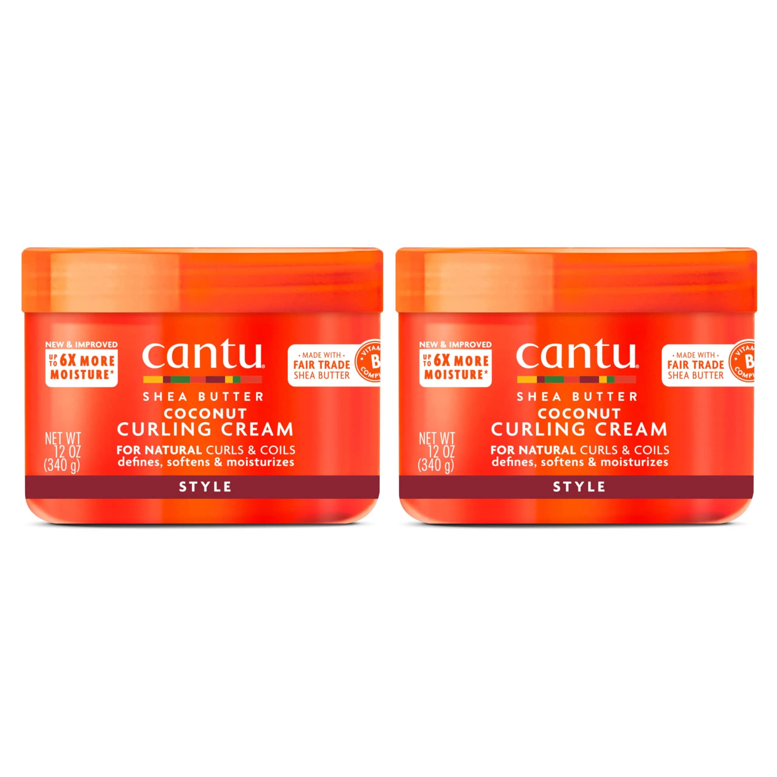 Cantu Coconut Curling Cream for Natural Hair with Pure Shea Butter 355ml (12 fl oz) (Pack of 2) | Defines & Strengthens Curls