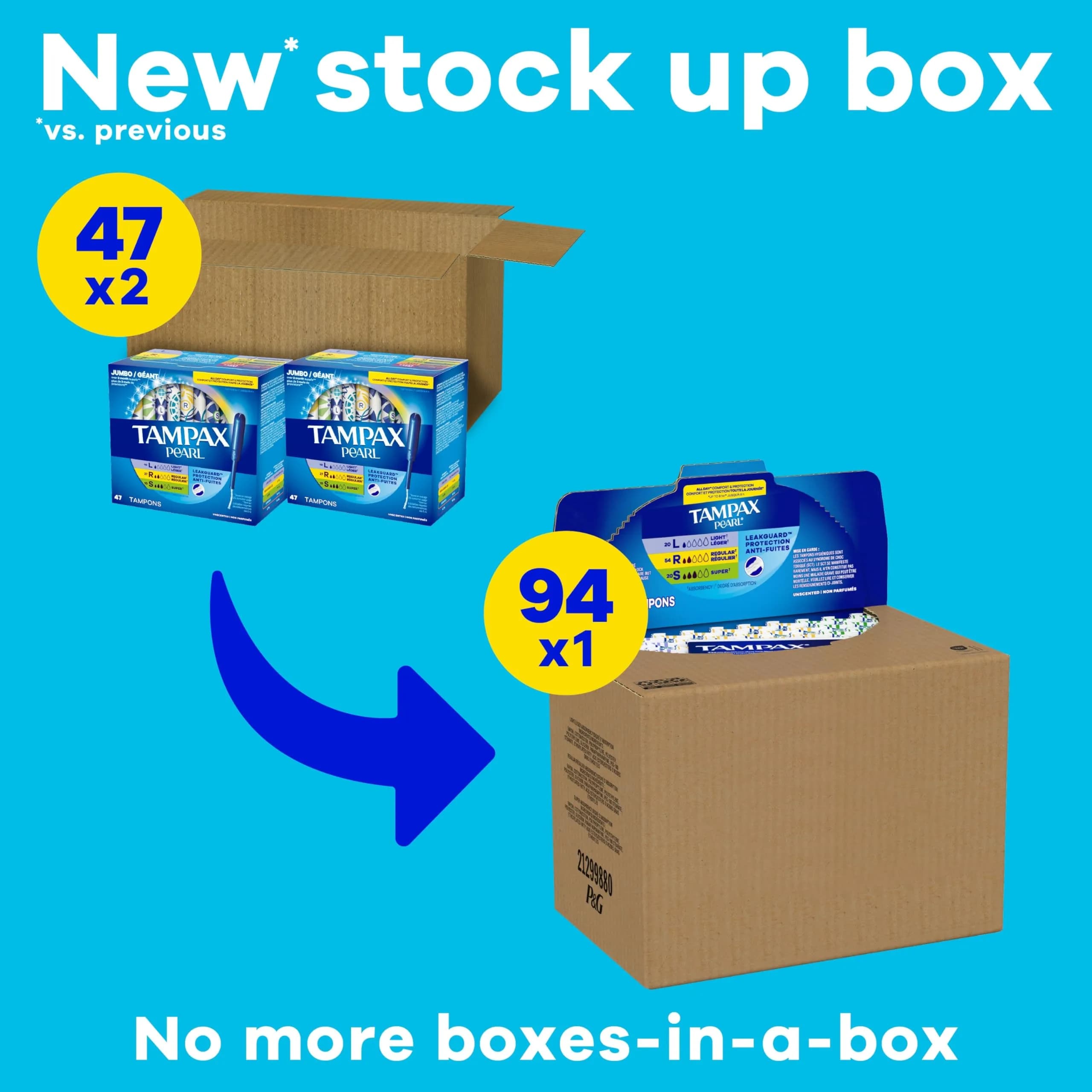 Tampax Pearl Tampons Multipack, Light/Regular/Super Absorbency, Unscented, 94 Count | Dermatologist Tested Tampon - view 2