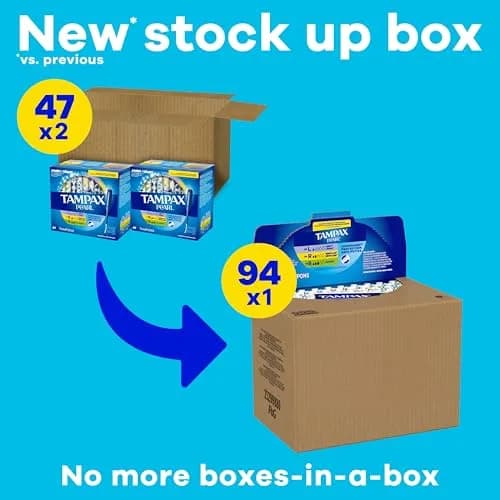 Tampax Pearl Tampons Multipack, Light/Regular/Super Absorbency, Unscented, 94 Count | Dermatologist Tested Tampon thumbnail 2