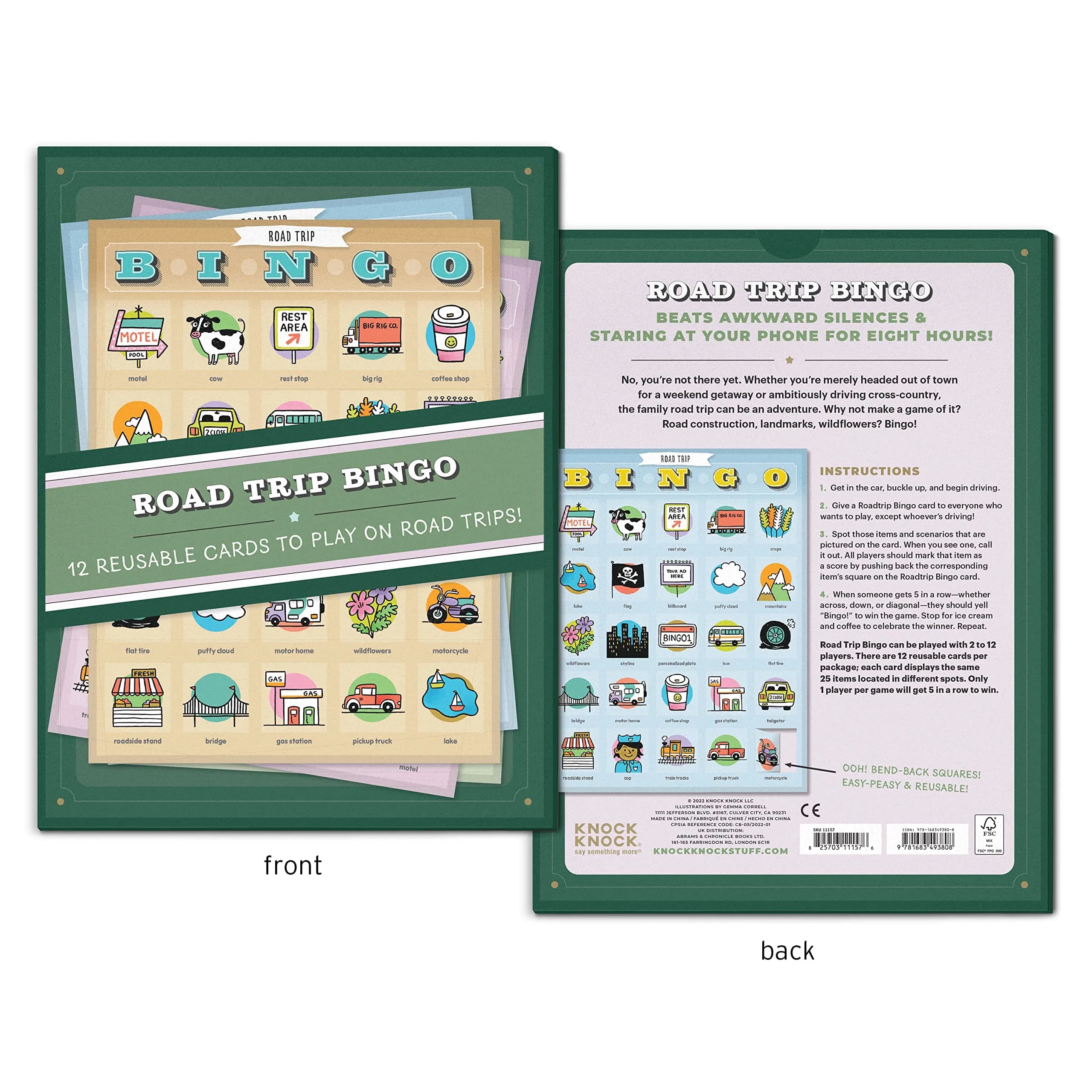 Knock Knock Roadtrip Bingo, 12 Reusable Cards | Travel Game for Kids & Adults - view 2