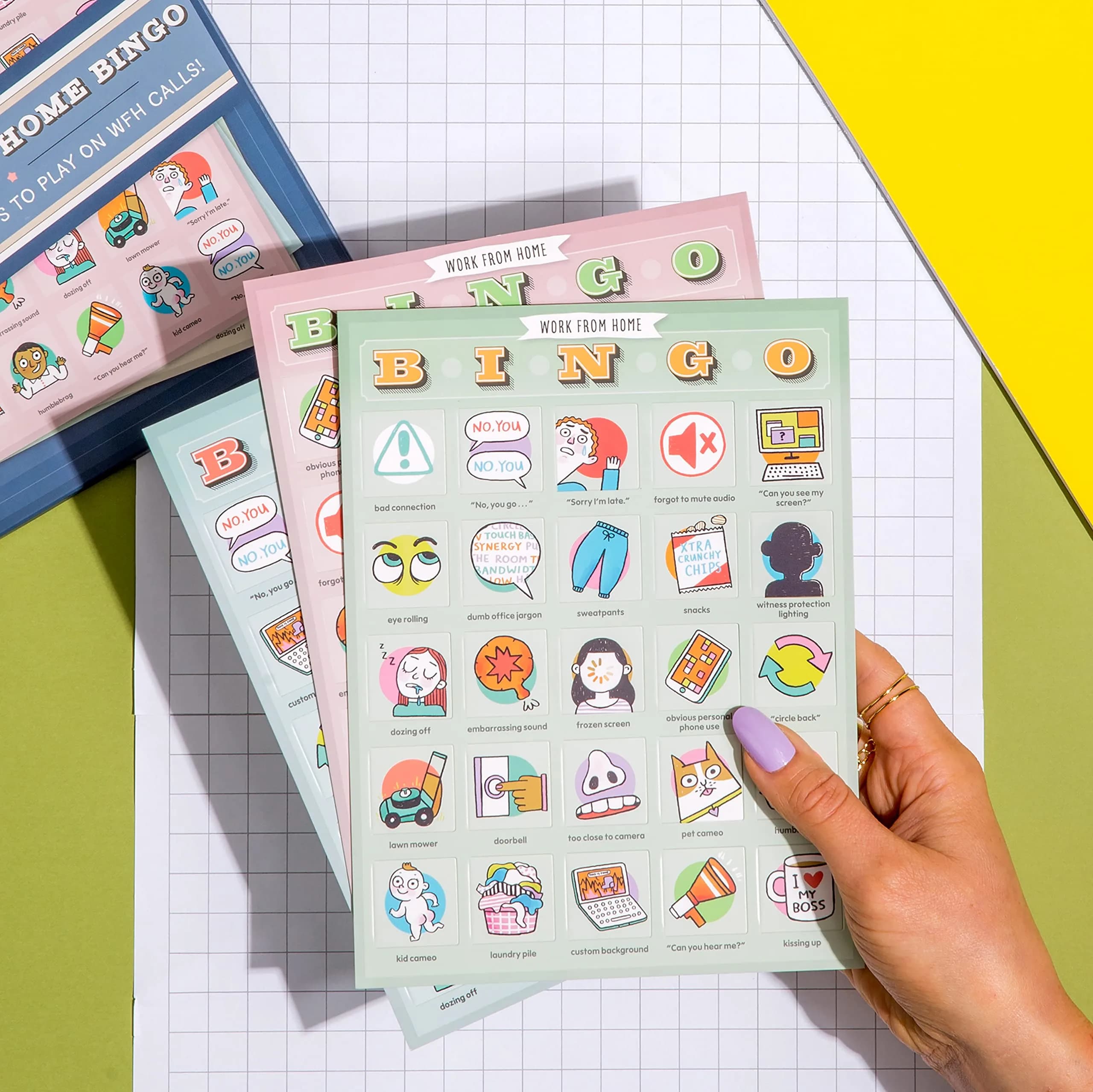 Knock Knock Work-from-Home Bingo, 12 Reusable Cards | 16.3cm x 21.4cm x 0.9cm (6.375 x 8.375 x 0.39 inches) - view 6