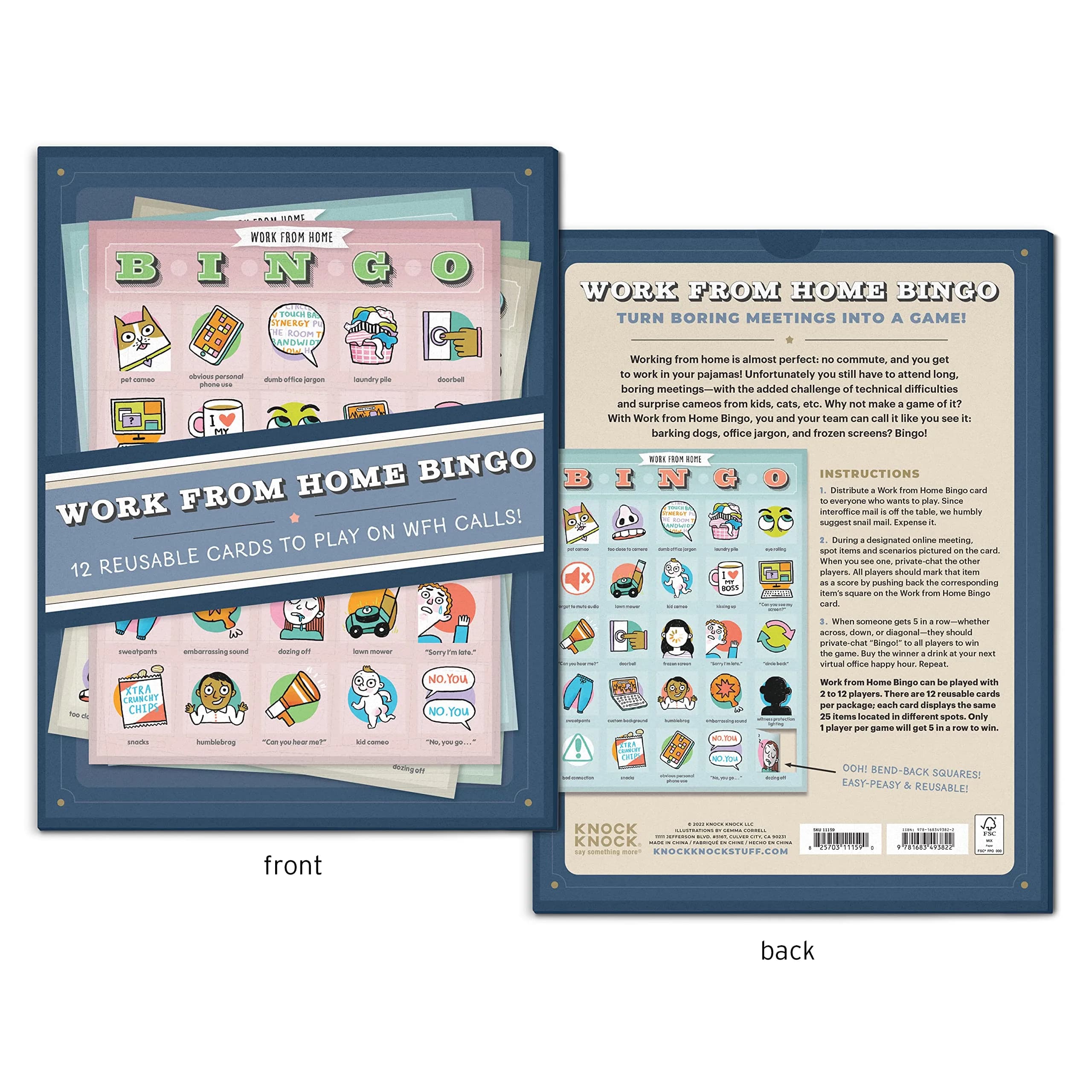 Knock Knock Work-from-Home Bingo, 12 Reusable Cards | 16.3cm x 21.4cm x 0.9cm (6.375 x 8.375 x 0.39 inches) - view 2