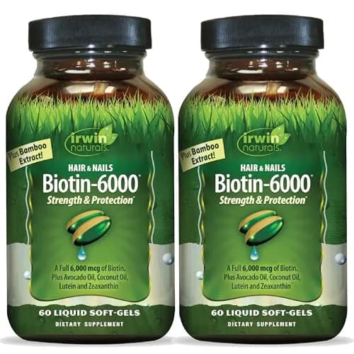 Irwin Naturals Biotin-6000 Hair Skin & Nail Support Formula 60 Count (Pack of 2) | Supports Healthy Hair & Nails thumbnail 1
