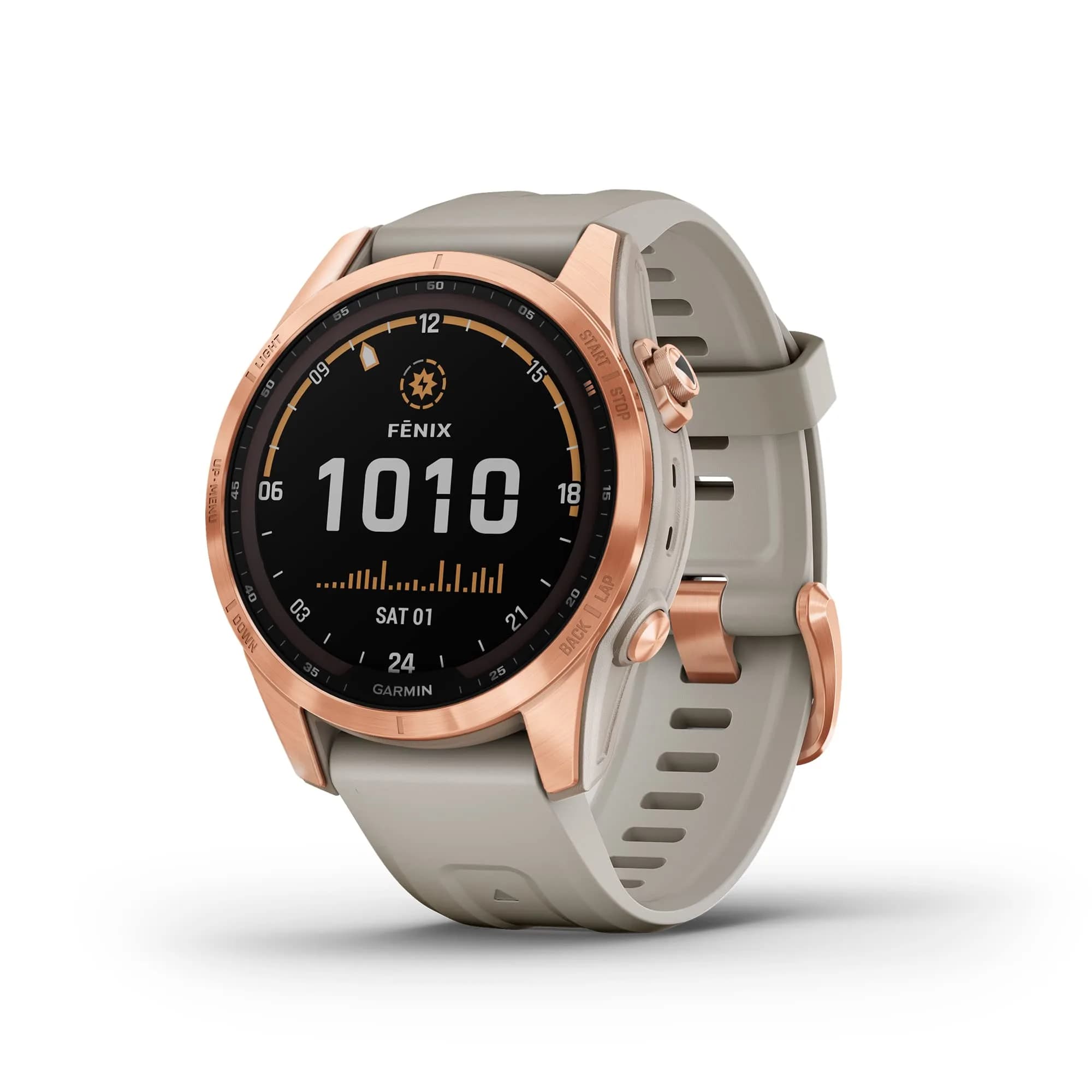 Garmin fenix 7 Solar GPS Smartwatch 47mm Slate Gray | Long-Running Solar Powered Multisport GPS Watch — Rose Gold with Light Sand Band