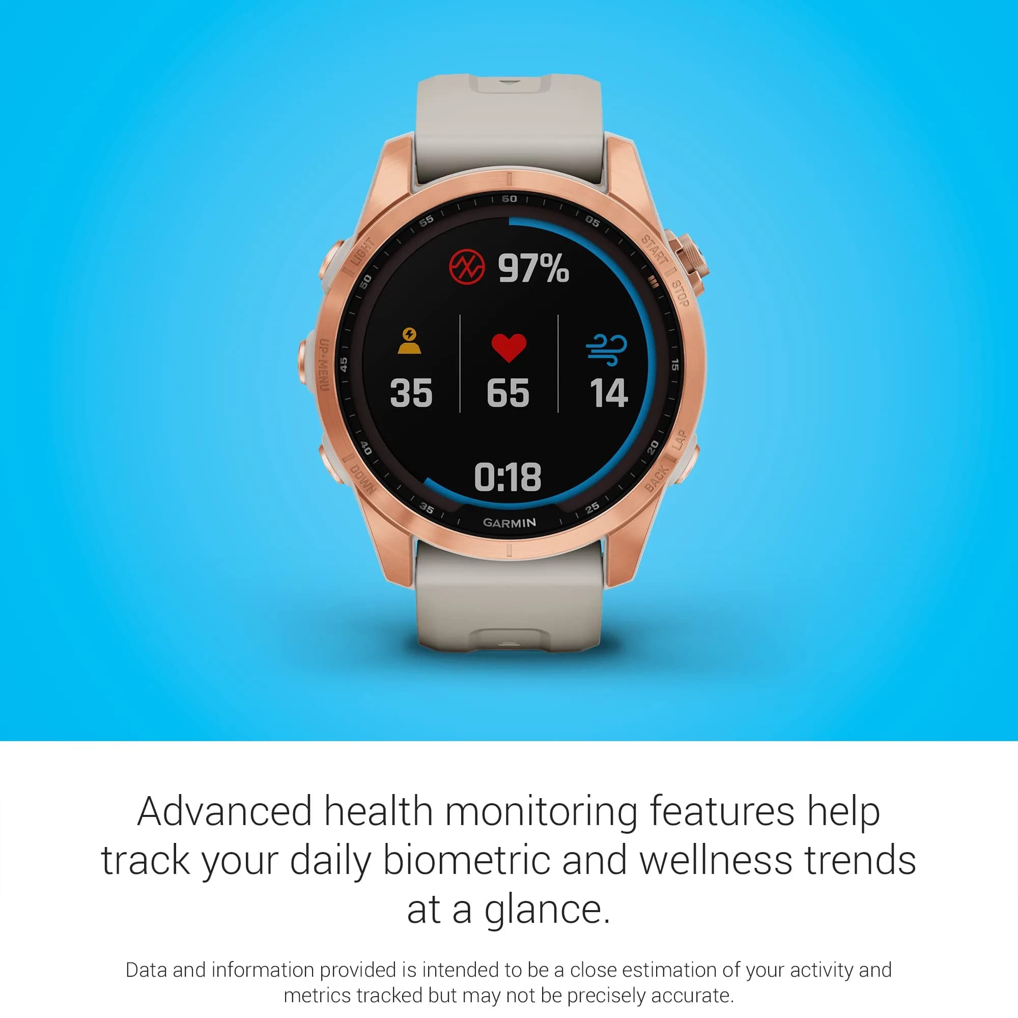Garmin fenix 7S Solar Smartwatch, 42mm Rose Gold with Light Sand Band | Solar Charging, GPS, Touchscreen - view 5