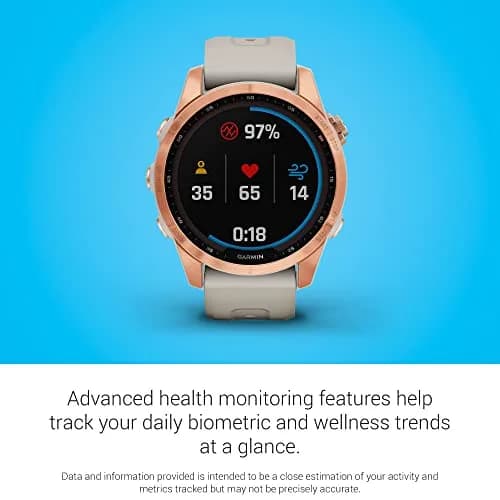 Garmin fenix 7S Solar Smartwatch, 42mm Rose Gold with Light Sand Band | Solar Charging, GPS, Touchscreen thumbnail 5