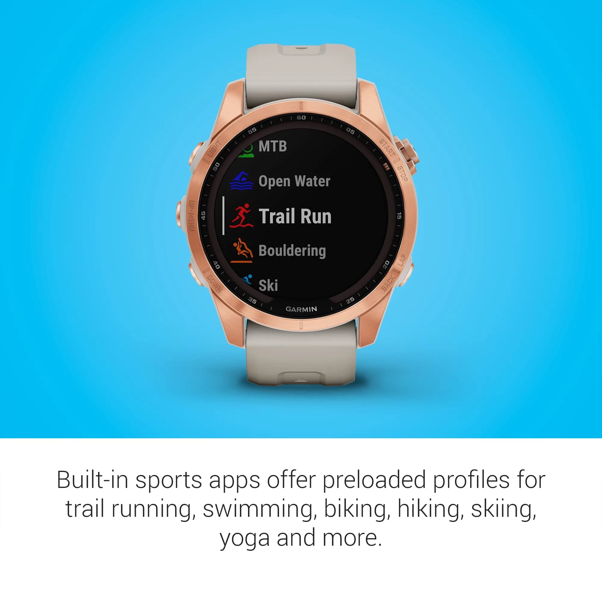 Garmin fenix 7S Solar Smartwatch, 42mm Rose Gold with Light Sand Band | Solar Charging, GPS, Touchscreen - view 6