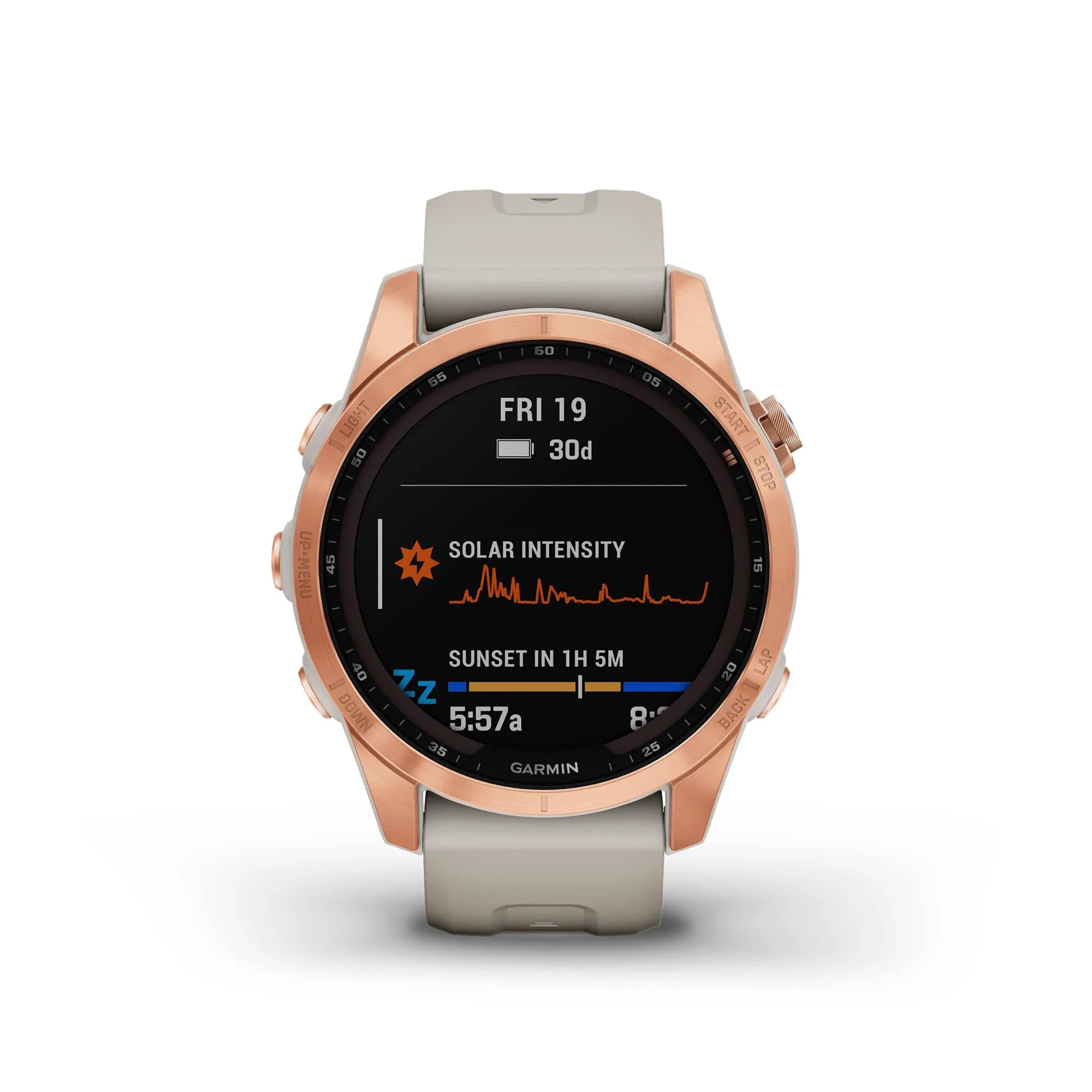 Garmin fenix 7S Solar Smartwatch 47mm Rose Gold with Light Sand Band | Long-Running Solar Powered Multisport GPS Watch - view 2