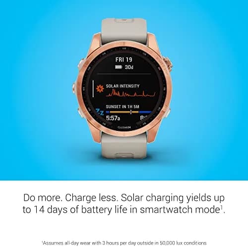 Garmin fenix 7S Solar Smartwatch, 42mm Rose Gold with Light Sand Band | Solar Charging, GPS, Touchscreen thumbnail 3