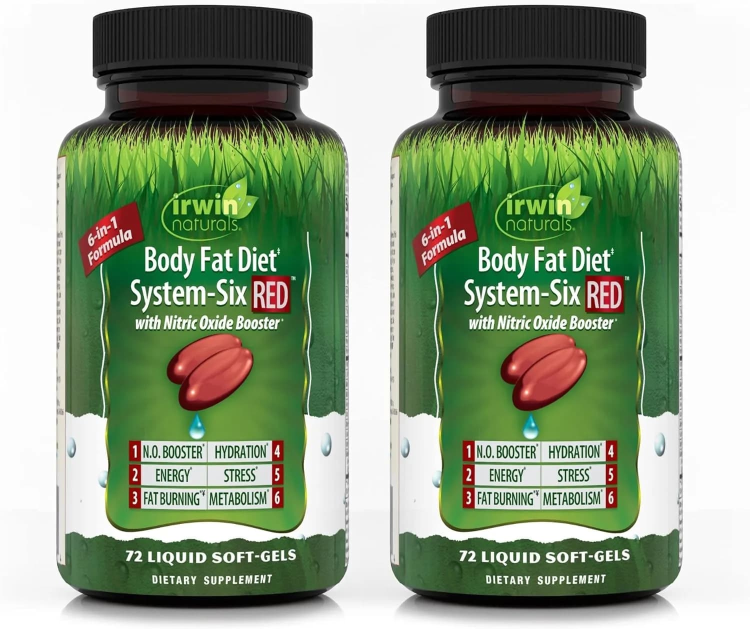 Irwin Naturals Body Fat Diet System-Six RED Nitric Oxide Booster 72 Count | Supports metabolism & energy — Softgel