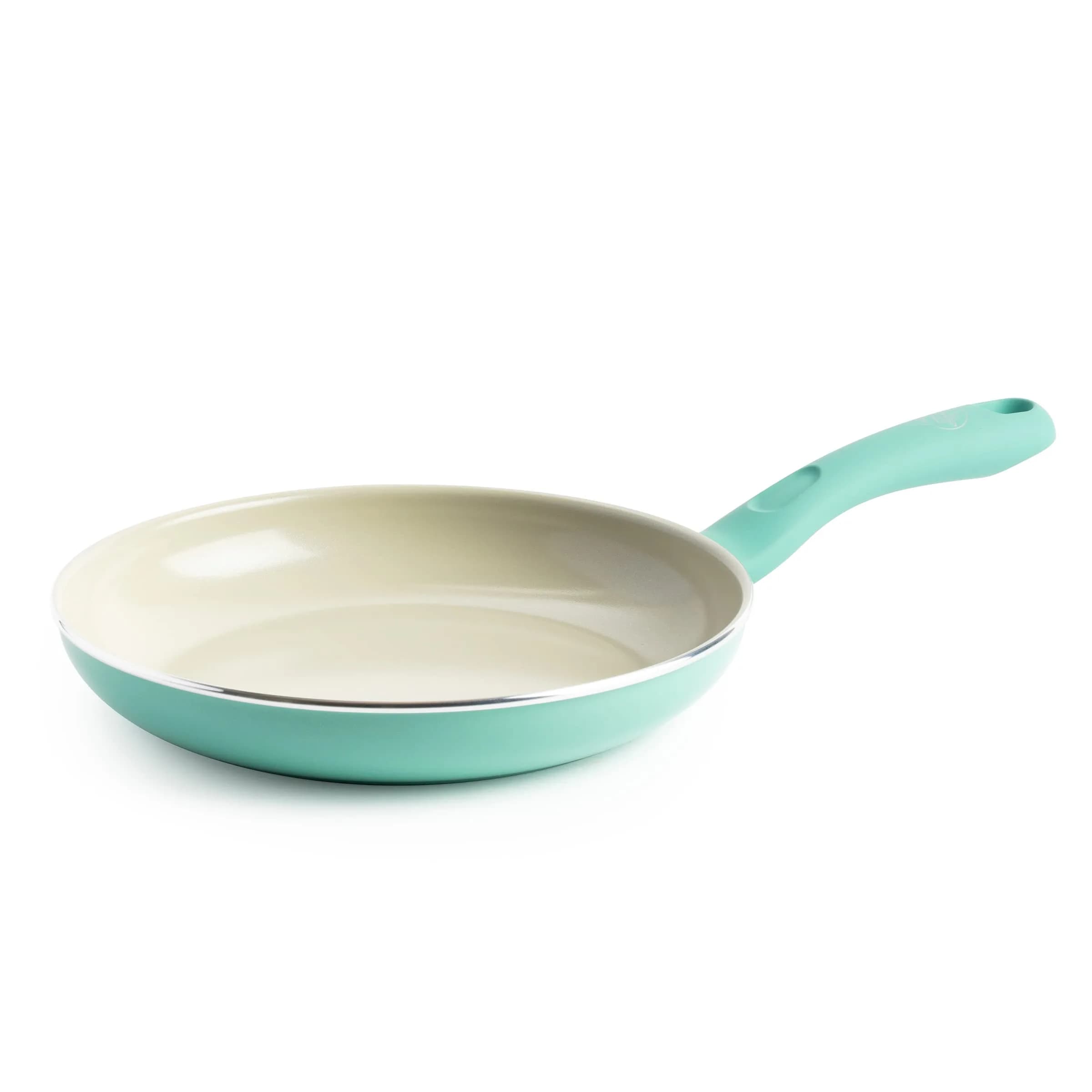 GreenLife Soft Grip 10-inch Turquoise Frying Pan Skillet with Diamond Ceramic Nonstick and Lid - main product image