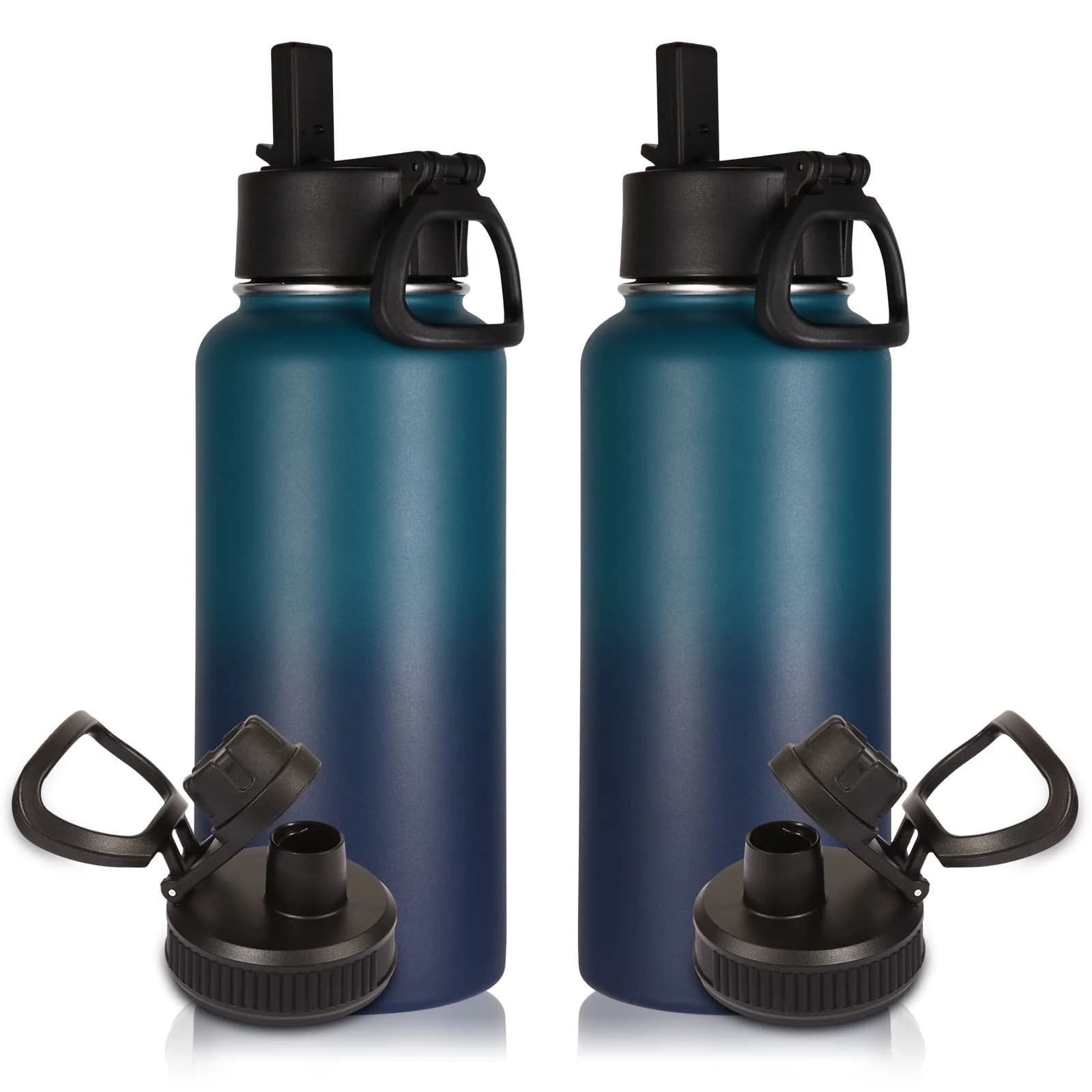 Volhoply 32oz Insulated Water Bottle with Straw Lid, Dark Night | Keeps Cold 18h & Hot 12h, 2-Pack — Dark Night