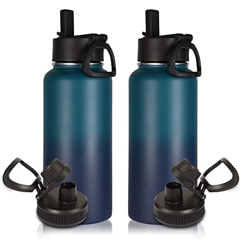 Volhoply 32oz Insulated Water Bottle with Straw Lid, Dark Night | Keeps Cold 18h & Hot 12h, 2-Pack thumbnail 1