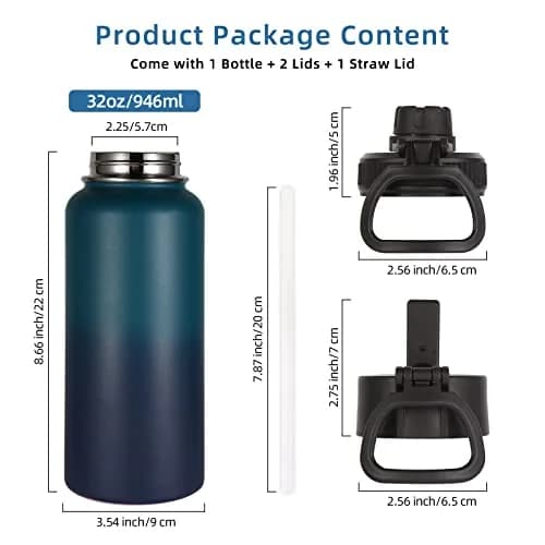 Volhoply 32oz Insulated Water Bottle with Straw Lid, Dark Night | Keeps Cold 18h & Hot 12h, 2-Pack thumbnail 4