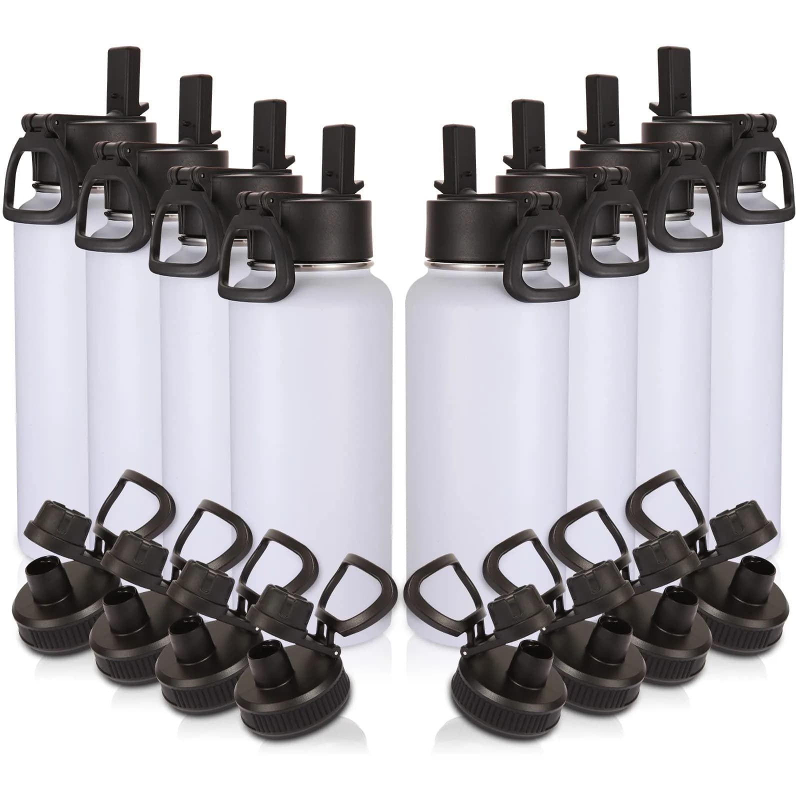 Volhoply 32oz Insulated Water Bottle with Straw Lid | Double Wall Vacuum Keeps Hot 12h Cold 18h | 8-Pack