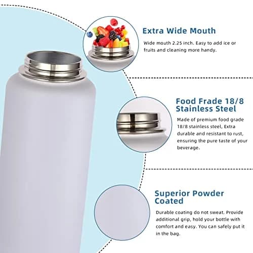 Volhoply 32oz Insulated Water Bottle with Straw Lid | Double Wall Vacuum Keeps Hot 12h Cold 18h | 8-Pack thumbnail 5