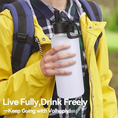 Volhoply 32oz Insulated Water Bottle with Straw Lid | Double Wall Vacuum Keeps Hot 12h Cold 18h | 8-Pack thumbnail 7