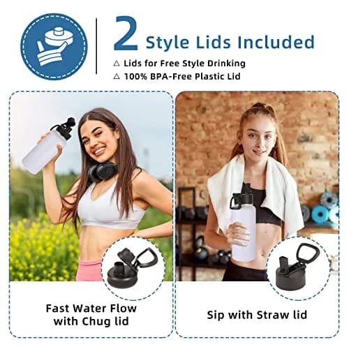 Volhoply 32oz Insulated Water Bottle with Straw Lid | Double Wall Vacuum Keeps Hot 12h Cold 18h | 8-Pack thumbnail 2