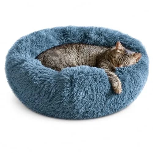 Whiskers & Friends Calming Donut Cat & Small Dog Bed 51cm (20") | Orthopedic Support for Anxiety Relief thumbnail 1