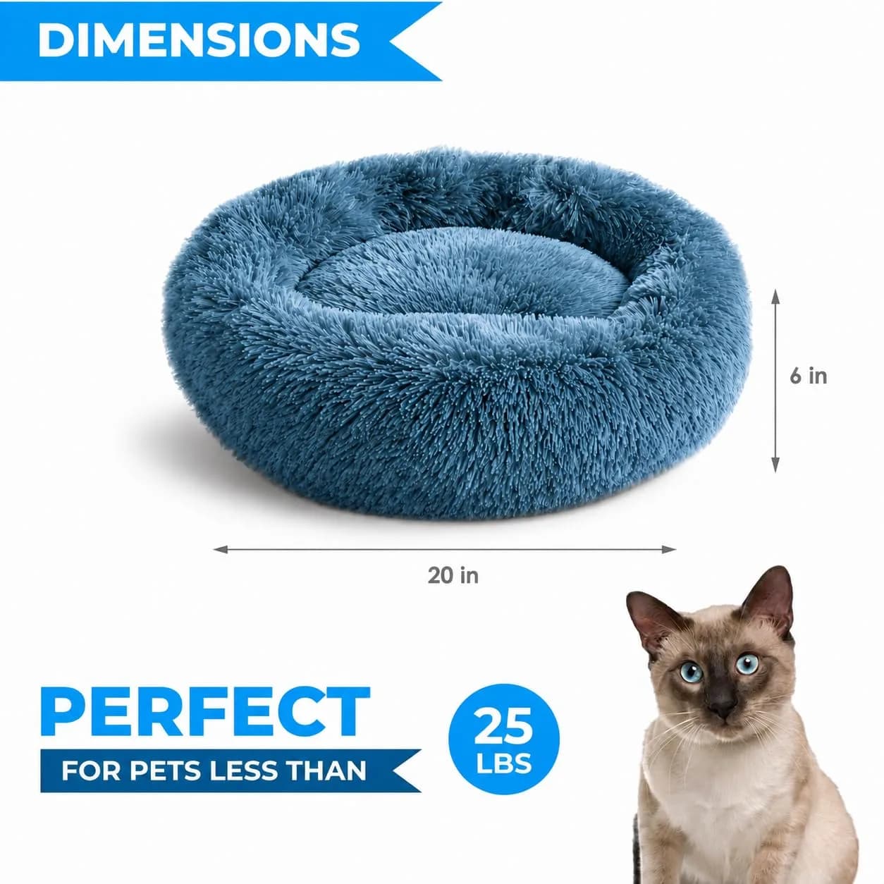 Whiskers & Friends Calming Donut Cat & Small Dog Bed 51cm (20") | Orthopedic Support for Anxiety Relief - view 2