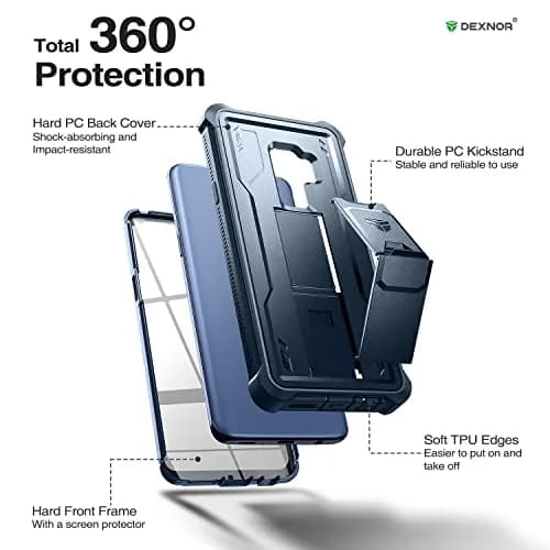 Dexnor Samsung Galaxy S9+ Plus Case | Built-in Screen Protector & Kickstand, Navy Blue thumbnail 6