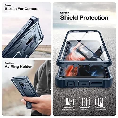 Dexnor Samsung Galaxy S9+ Plus Case | Built-in Screen Protector & Kickstand, Navy Blue thumbnail 7