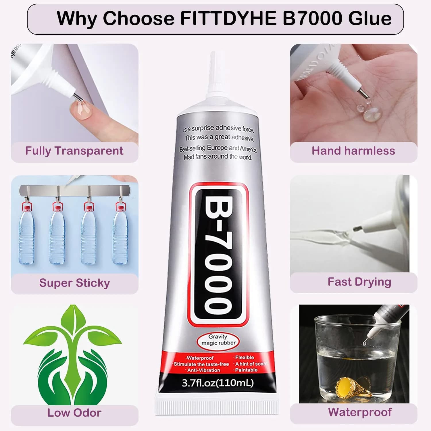 FITTDYHE B7000 Craft Glue Adhesive 110ml (3.7oz) - 1 Piece, Clear - Strong & Waterproof - view 4