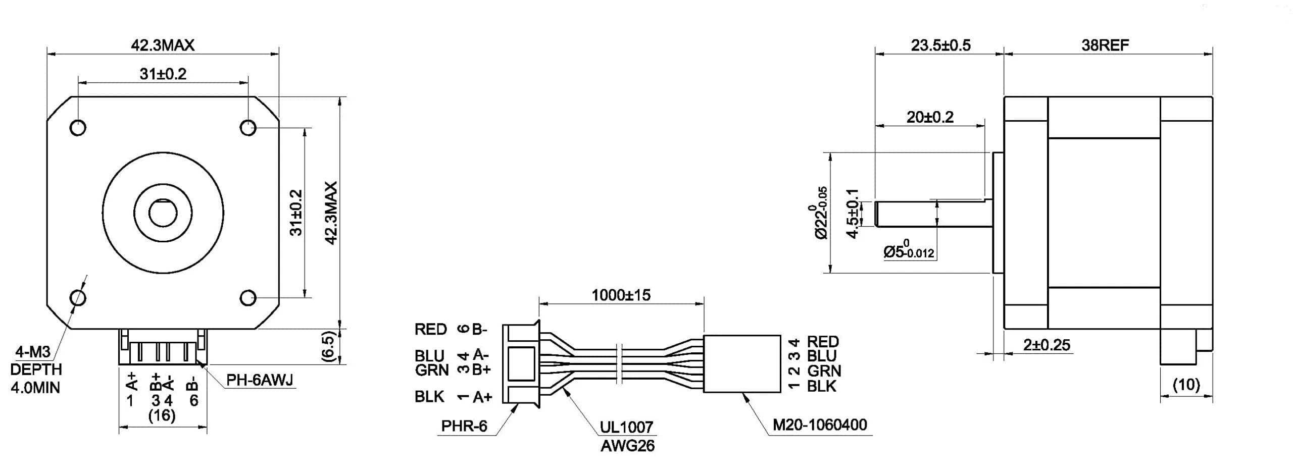 STEPPERONLINE Nema 17 Stepper Motor Bipolar 1.5A 42Ncm 42x42x38mm 1.8deg 4 Wires with 1m Cable - view 5