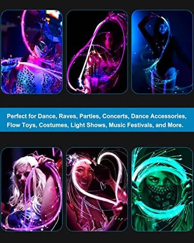 SZYICONG 6ft LED Fiber Optic Whip Dance | USB Rechargeable, Rainbow Bright Lights Effect thumbnail 3