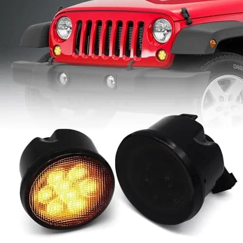 DKMGHT Smoked Lens LED Turn Signal Lights for Jeep Wrangler JK JKU 2007-2018 | Amber LED Front Blinkers Grill Indicator Parking Lamp (Set of 2) thumbnail 1