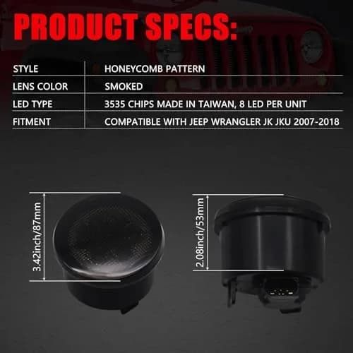 DKMGHT Smoked Lens LED Turn Signal Lights for Jeep Wrangler JK JKU 2007-2018 | Amber LED Front Blinkers Grill Indicator Parking Lamp (Set of 2) thumbnail 6