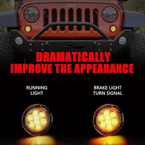 DKMGHT Smoked Lens LED Turn Signal Lights for Jeep Wrangler JK JKU 2007-2018 | Amber LED Front Blinkers Grill Indicator Parking Lamp (Set of 2) thumbnail 3