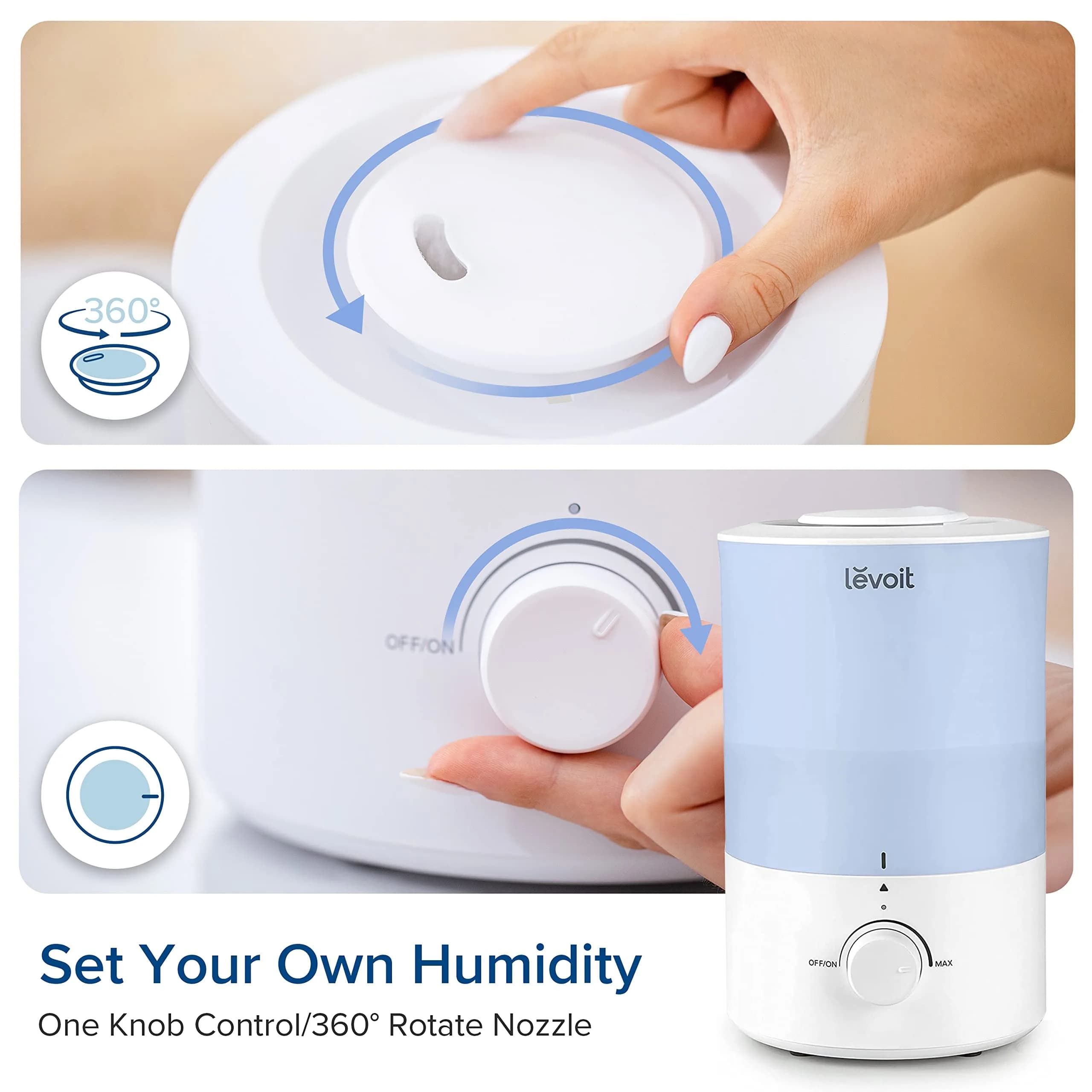 Levoit Dual 150 Ultrasonic Cool Mist Humidifier 3L (101.4 Fl Oz) | ETL Certified for Large Rooms up to 290 sq ft - view 7