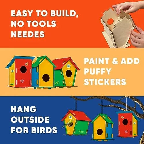 CRAFTY HAPPITOYS 9 DIY Bird House Kits for Kids to Build & Paint | Wooden Craft Kit for Ages 4-12 thumbnail 4