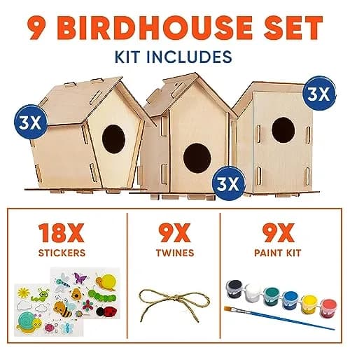 CRAFTY HAPPITOYS 9 DIY Bird House Kits for Kids to Build & Paint | Wooden Craft Kit for Ages 4-12 thumbnail 2