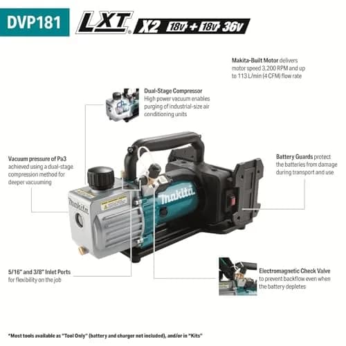 Makita DVP181ZK 18V LXT® Cordless 4 CFM Dual-Stage Vacuum Pump, Tool Only | High Power HVAC Solution thumbnail 2