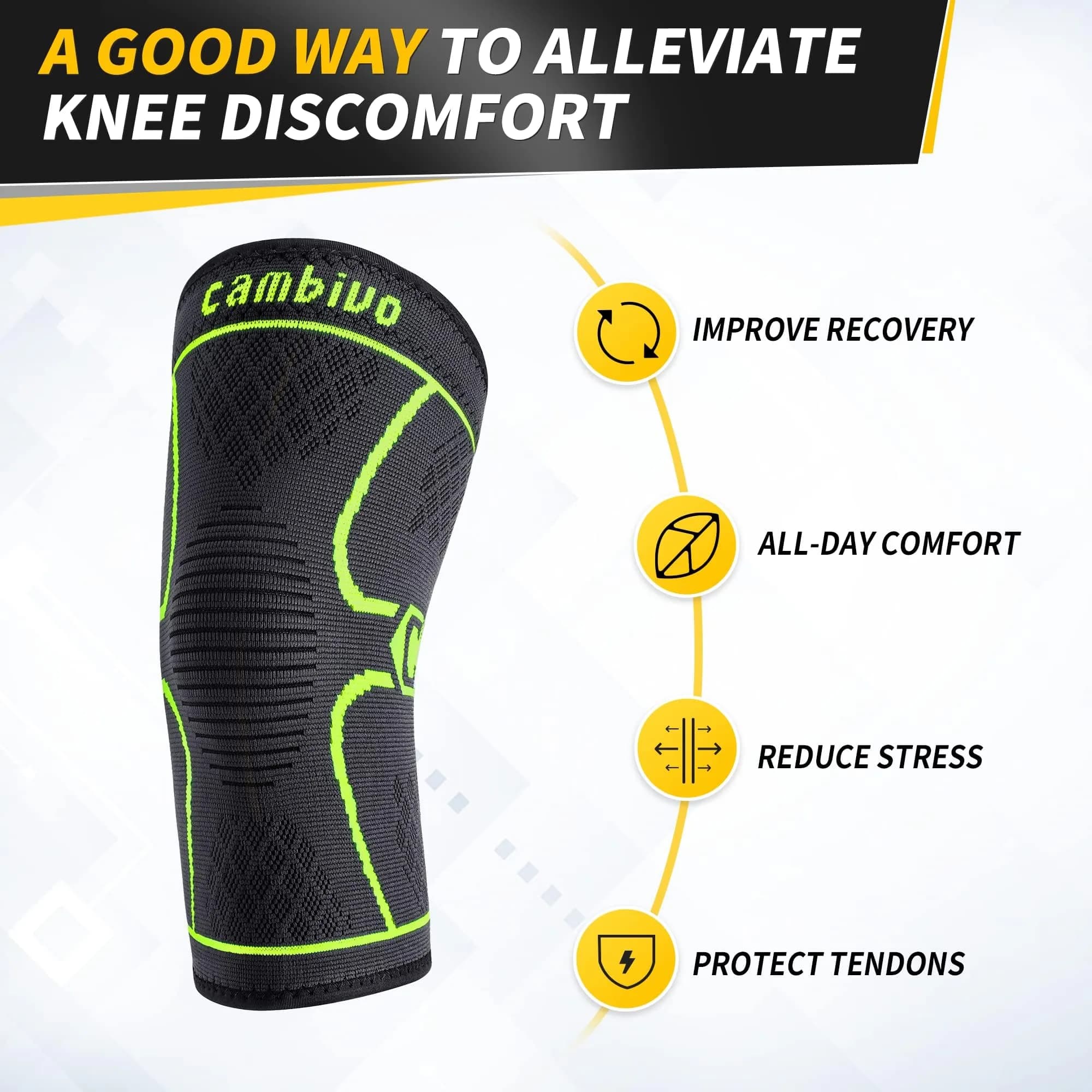 CAMBIVO Knee Brace Compression Sleeve Medium | FDA Approved Orthopedic Brace for Pain Relief & Sports - view 4