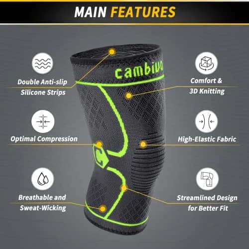 CAMBIVO 2 Pack Knee Brace Compression Sleeve for Men & Women, Green Small | FDA Approved Orthopedic Brace thumbnail 3